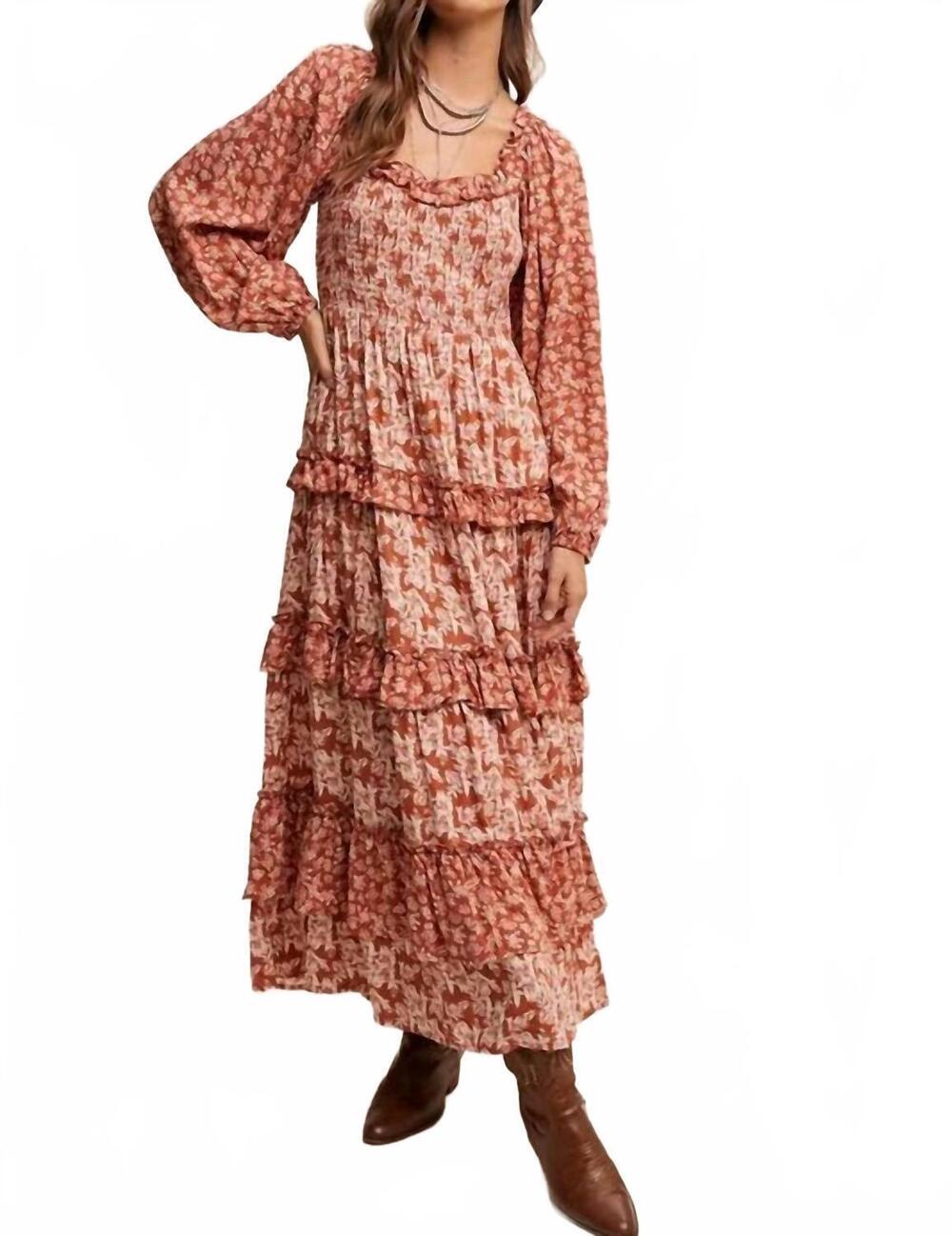 NEW LISTICLE floral tiered maxi dress in rust